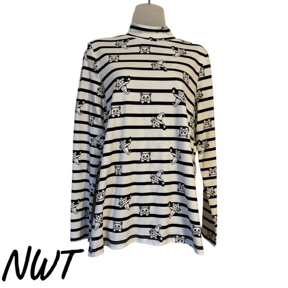 NWT FALL HALLOWEEN WITCH CATS MOCK T-NECK TOP MEDIUM #CL